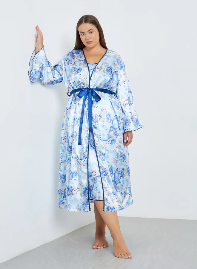 Take Two blue Plus Size Women Printed Robe and Satin Slip Dress for Women | Best Price UAE